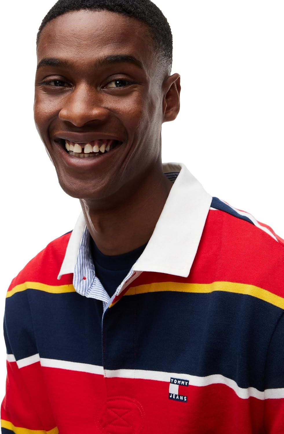 image:imageTommy Jeans Mens Long Sleeve Cotton Rugby Polo Shirt in Relaxed FitScarlet Flare Stripe