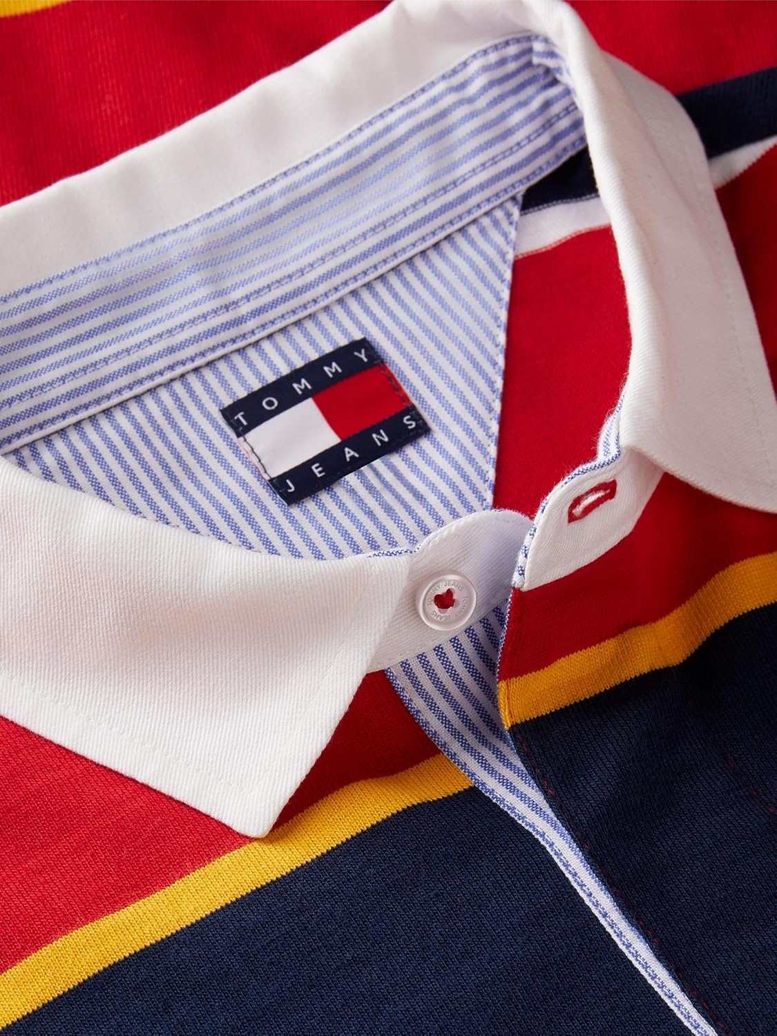 image:imageTommy Jeans Mens Long Sleeve Cotton Rugby Polo Shirt in Relaxed FitScarlet Flare Stripe