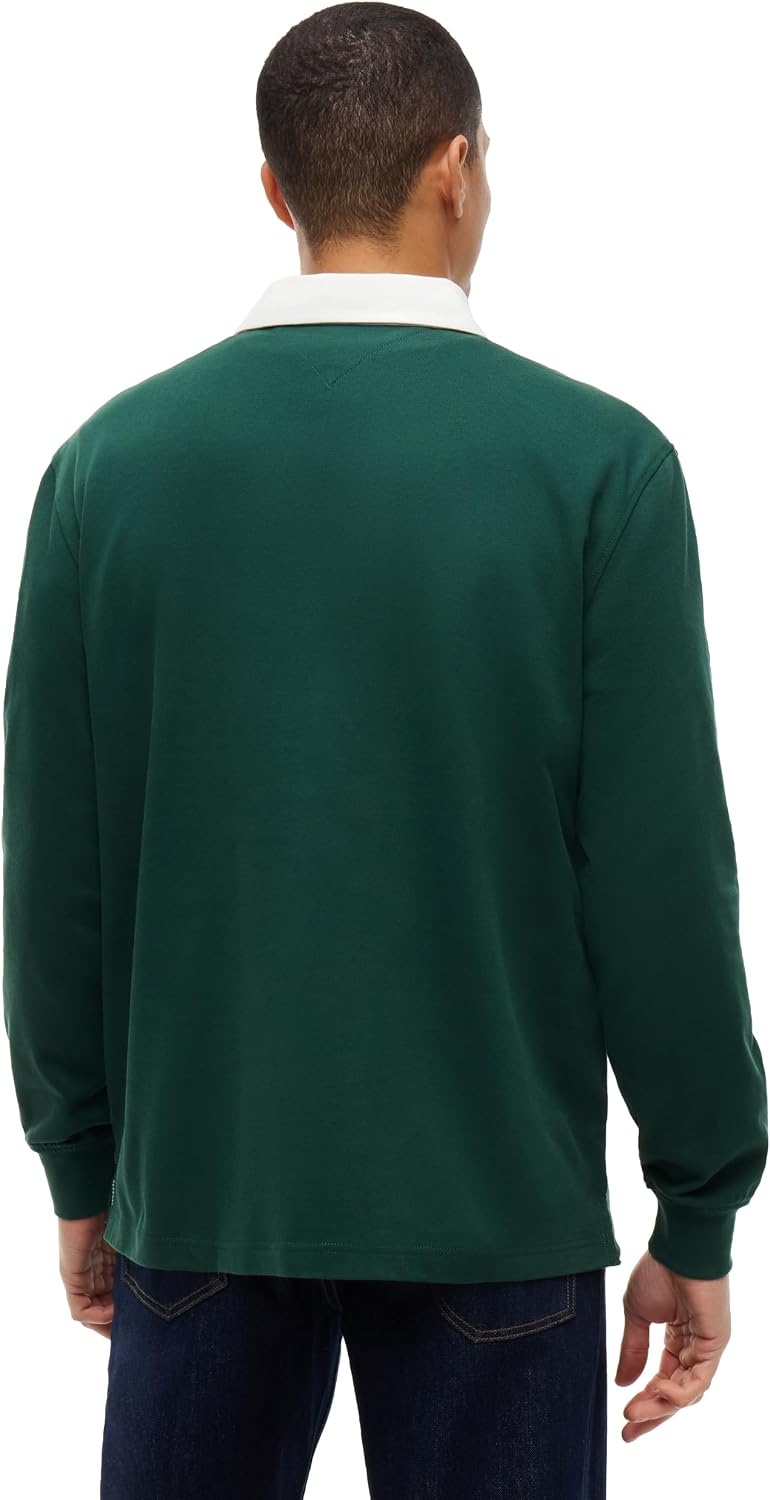 image:imageTommy Jeans Mens Long Sleeve Cotton Rugby Polo Shirt in Relaxed FitVelvet Green
