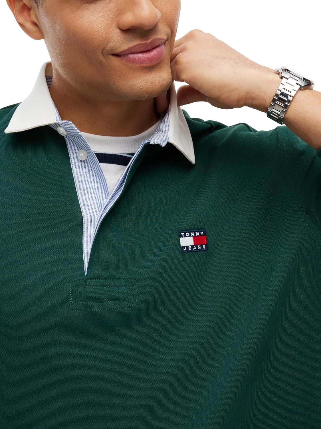 image:imageTommy Jeans Mens Long Sleeve Cotton Rugby Polo Shirt in Relaxed FitVelvet Green
