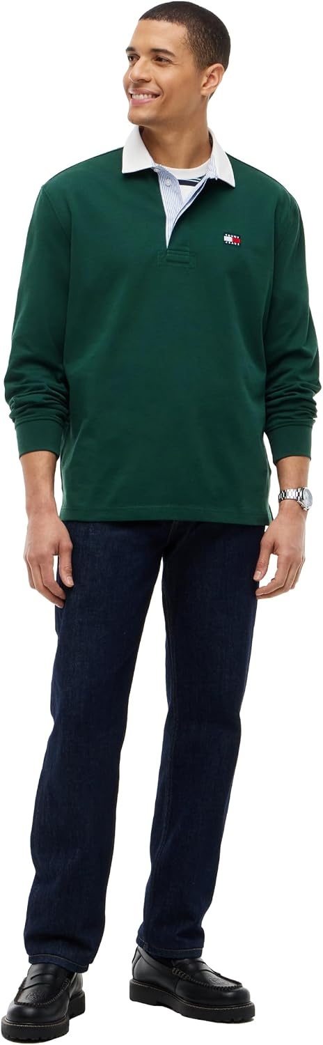 image:imageTommy Jeans Mens Long Sleeve Cotton Rugby Polo Shirt in Relaxed FitVelvet Green