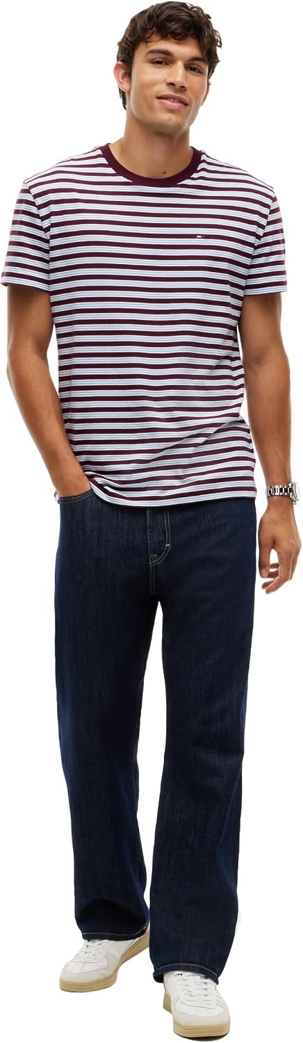 image:imageTommy Jeans Mens Short Sleeve Cotton Graphic TShirtsCalypso Berry Stripe