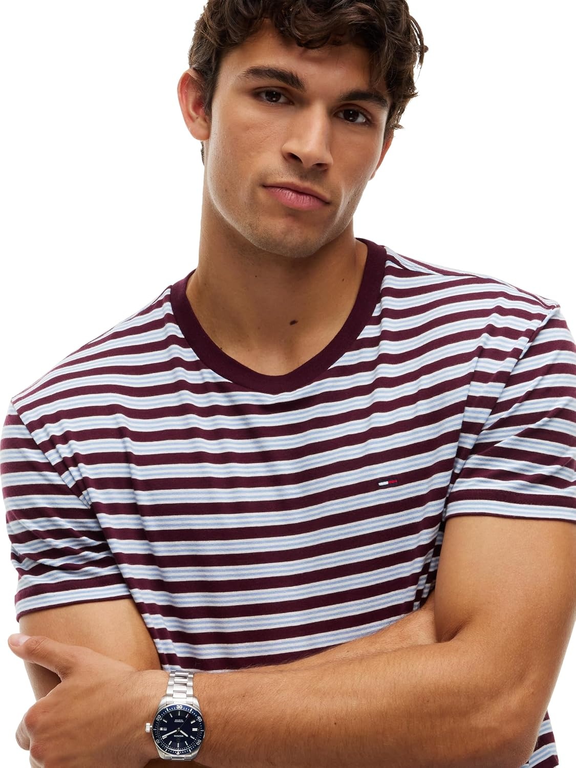 image:imageTommy Jeans Mens Short Sleeve Cotton Graphic TShirtsCalypso Berry Stripe