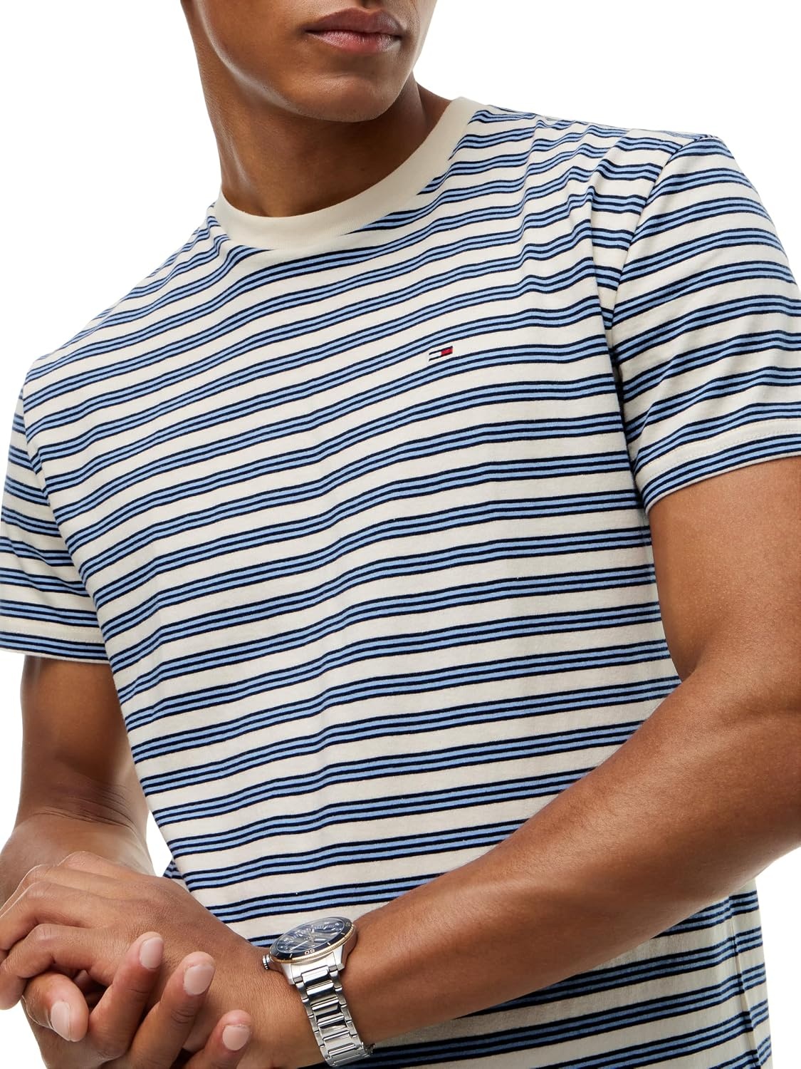 image:imageTommy Jeans Mens Short Sleeve Cotton Graphic TShirtsCream Stripe