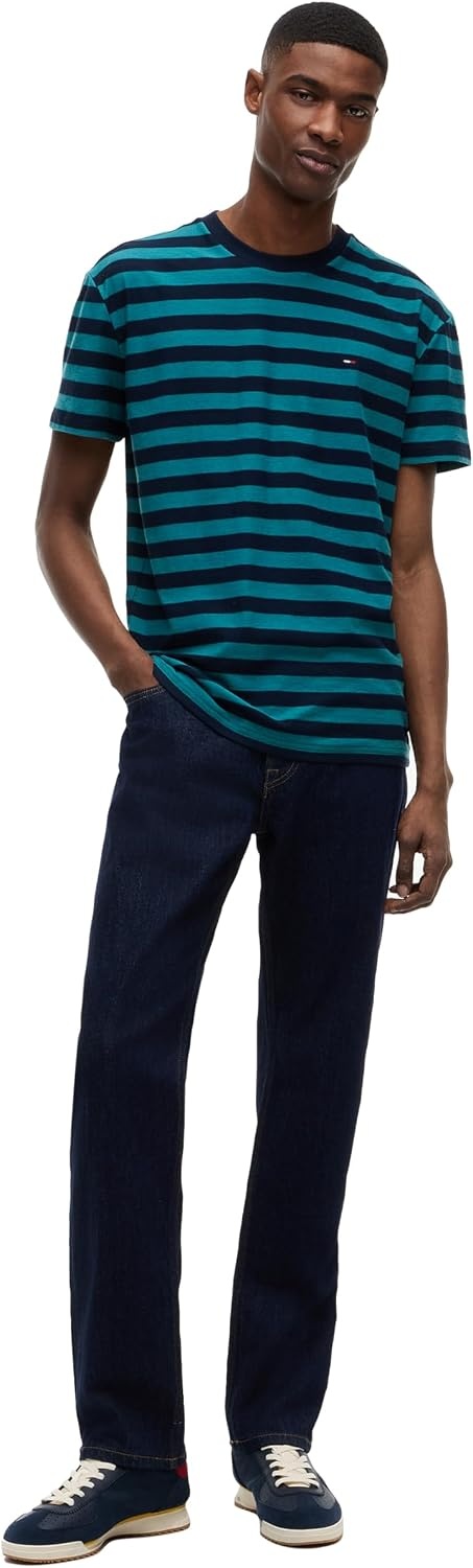 image:imageTommy Jeans Mens Short Sleeve Cotton Graphic TShirtsPolar Teal Stripe