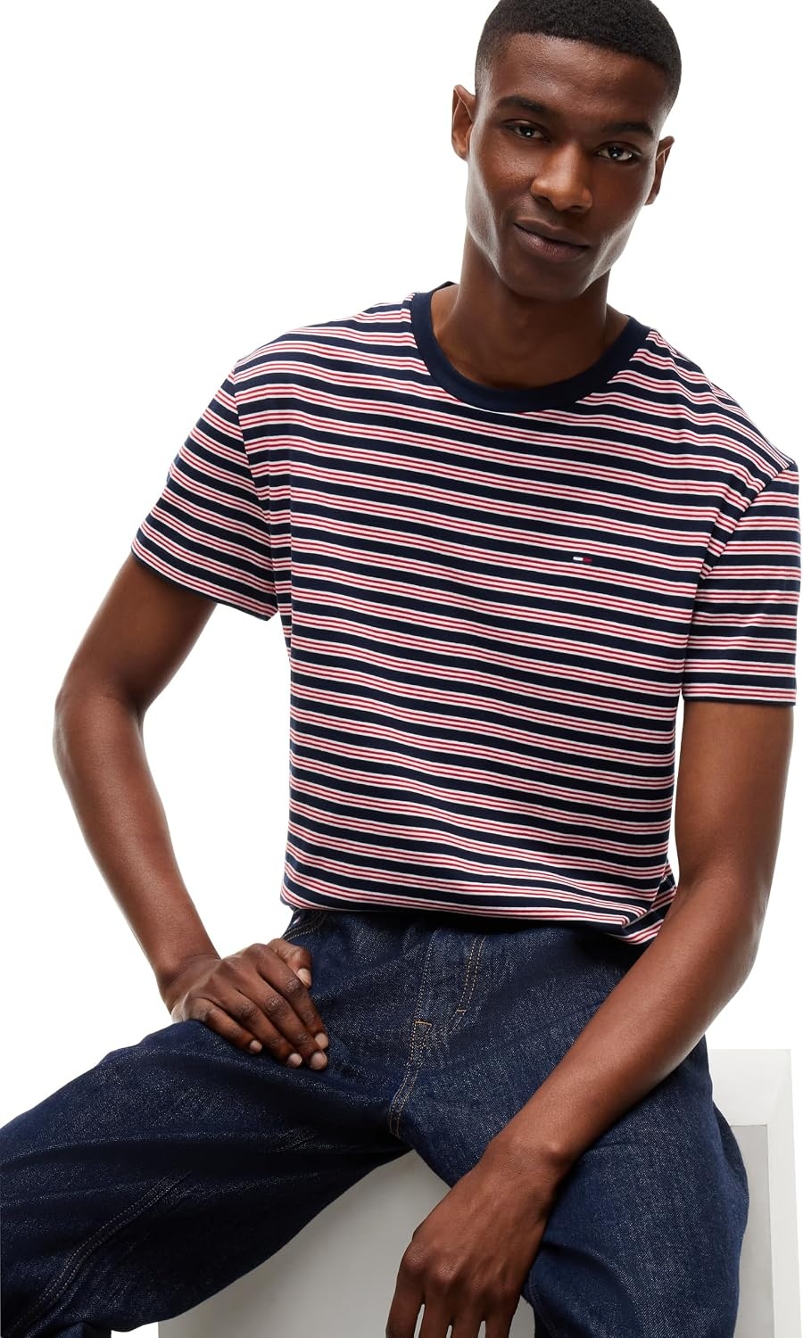 image:imageTommy Jeans Mens Short Sleeve Cotton Graphic TShirtsScarlet Flare Stripe
