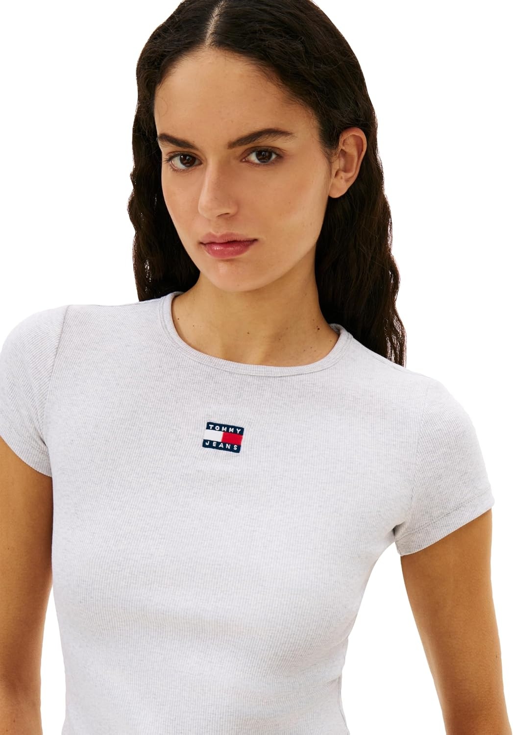 image:imageTommy Jeans Womens Graphic Tee with Embroidered Flag DetailIce Grey Heather