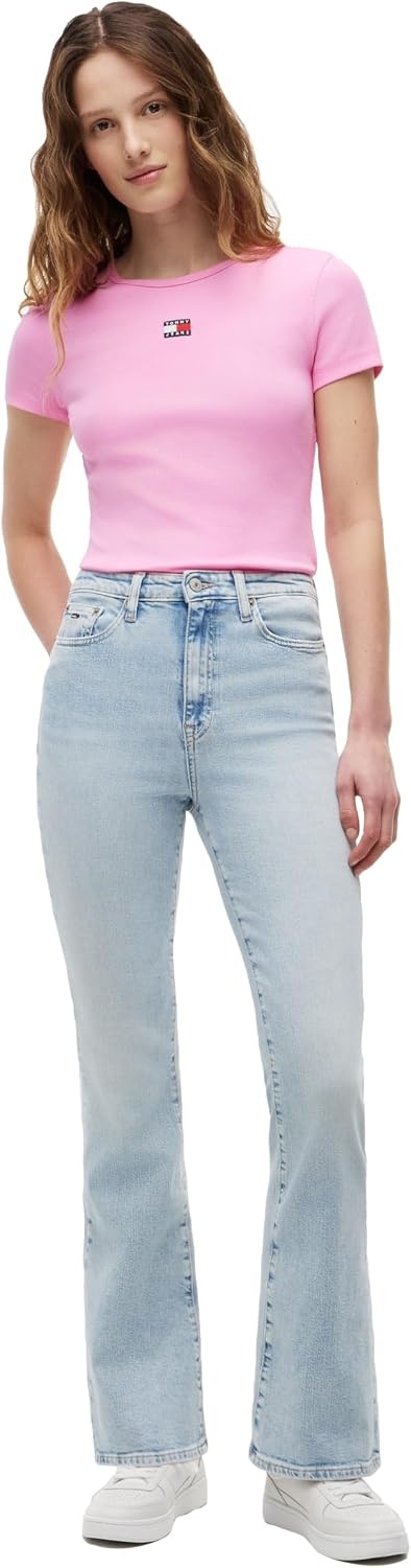 image:imageTommy Jeans Womens Graphic Tee with Embroidered Flag DetailPink Daisy