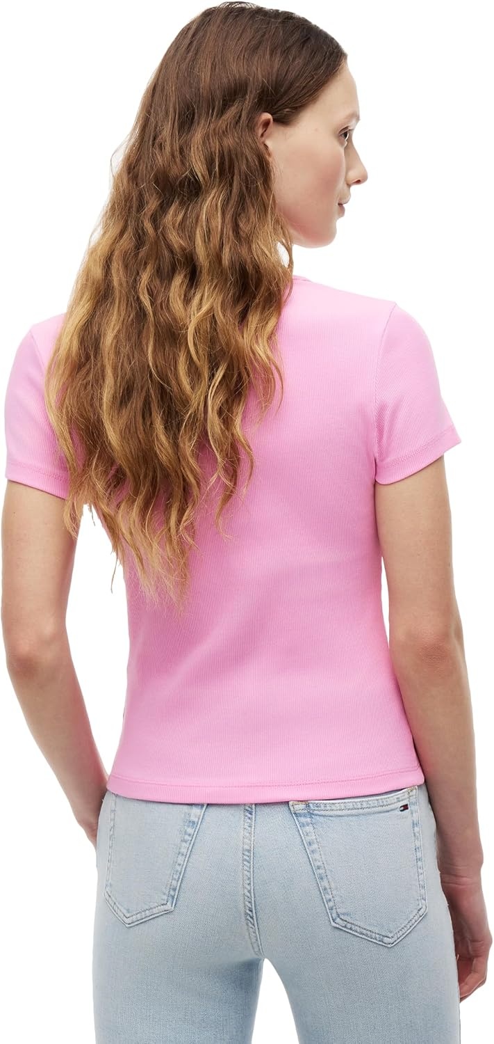 image:imageTommy Jeans Womens Graphic Tee with Embroidered Flag DetailPink Daisy
