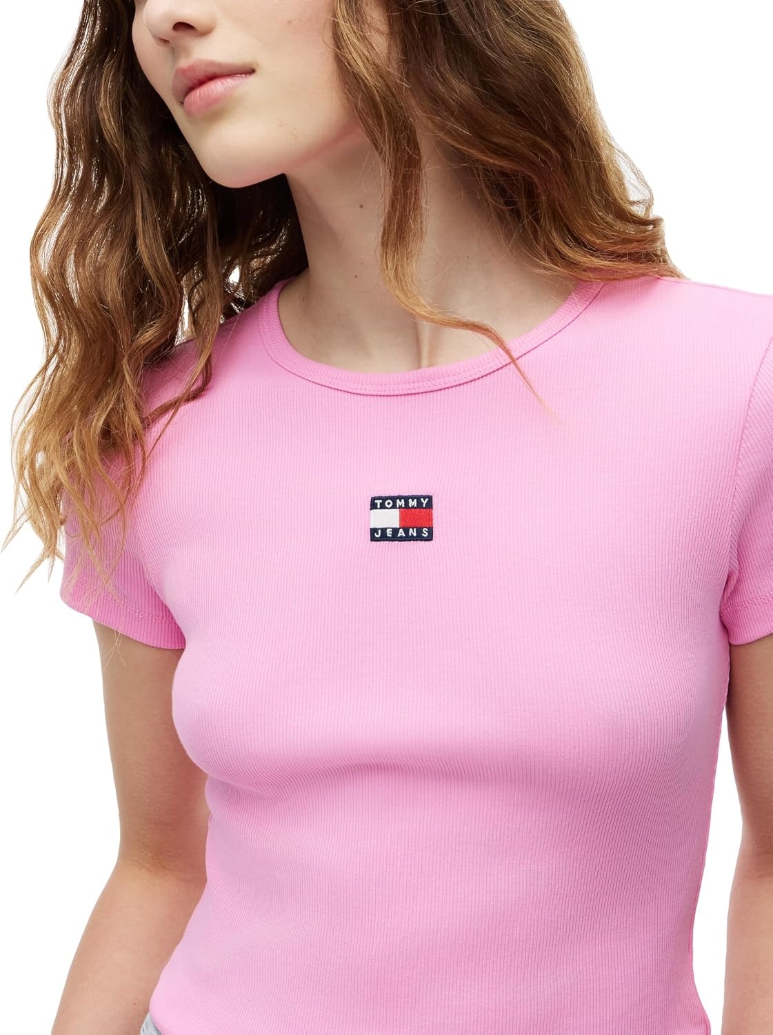 image:imageTommy Jeans Womens Graphic Tee with Embroidered Flag DetailPink Daisy