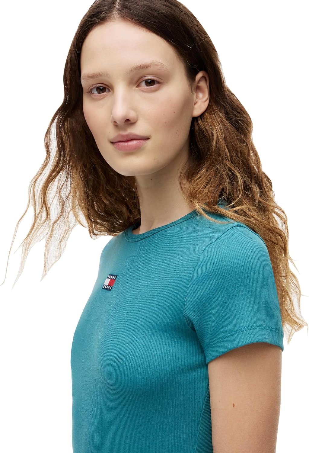 image:imageTommy Jeans Womens Graphic Tee with Embroidered Flag DetailPlatinum Teal