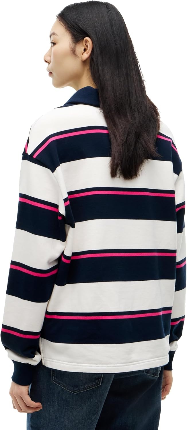 image:imageTommy Jeans Womens Long Sleeve Casual Cotton Rugby Polo Shirt in Relaxed FitOff White Stripe