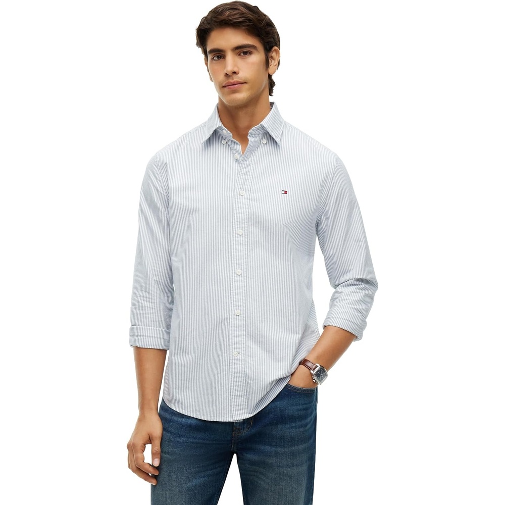 image:imageTommy Hilfiger Mens Long Sleeve Oxford Shirts in Regular Fit Mens Button Down Shirts Also Available in Big and TallHunter Stripe