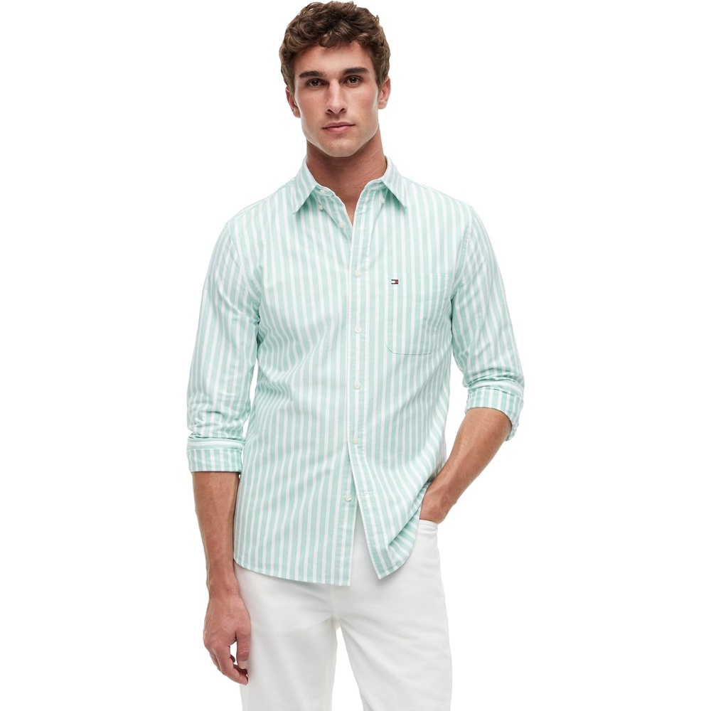 image:imageTommy Hilfiger Mens Long Sleeve Oxford Shirts in Regular Fit Mens Button Down Shirts Also Available in Big and TallJade Wink Stripe