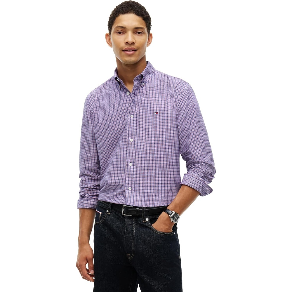 image:imageTommy Hilfiger Mens Long Sleeve Oxford Shirts in Regular Fit Mens Button Down Shirts Also Available in Big and TallMedium Red Check Wash