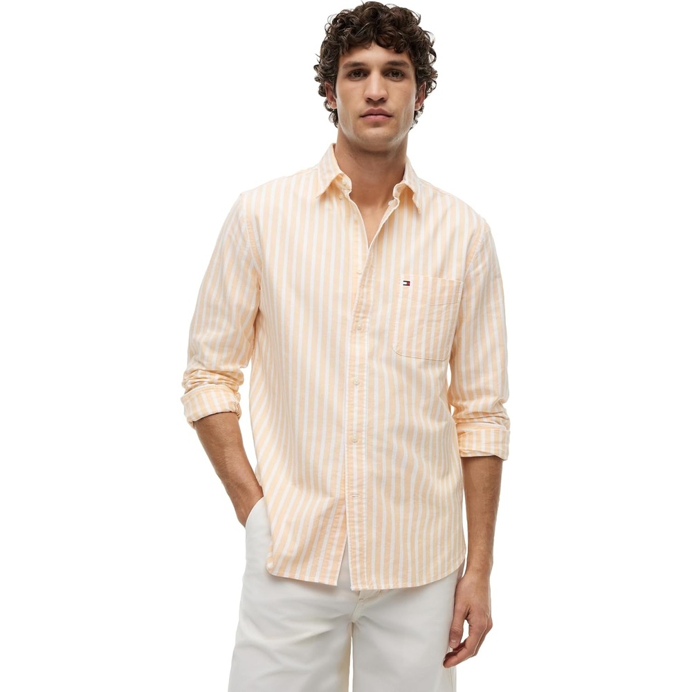image:imageTommy Hilfiger Mens Long Sleeve Oxford Shirts in Regular Fit Mens Button Down Shirts Also Available in Big and TallOrange Flash Stripe