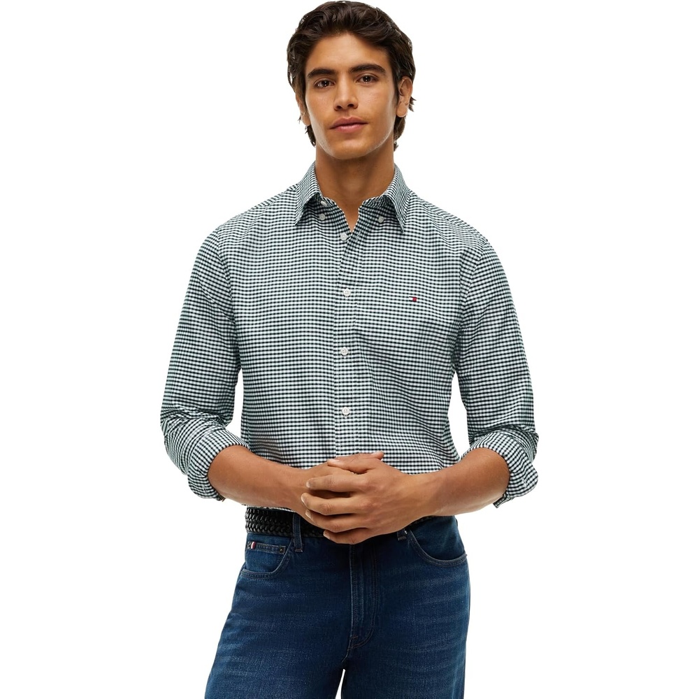 image:imageTommy Hilfiger Mens Long Sleeve Oxford Shirts in Regular Fit Mens Button Down Shirts Also Available in Big and TallOrnamental Green Multi Check