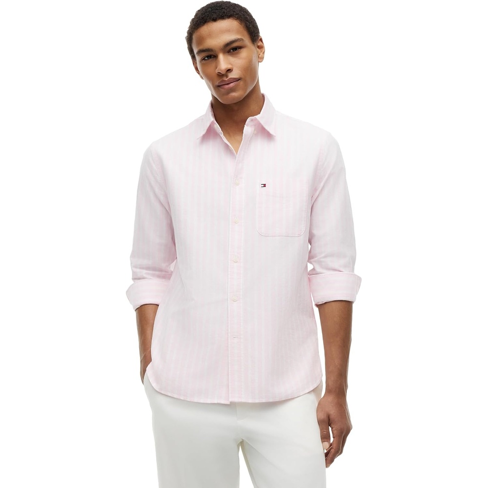 image:imageTommy Hilfiger Mens Long Sleeve Oxford Shirts in Regular Fit Mens Button Down Shirts Also Available in Big and TallRose Petal  Stripe