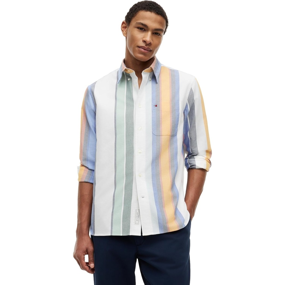 image:imageTommy Hilfiger Mens Long Sleeve Oxford Shirts in Regular Fit Mens Button Down Shirts Also Available in Big and TallWhite Multi Stripe