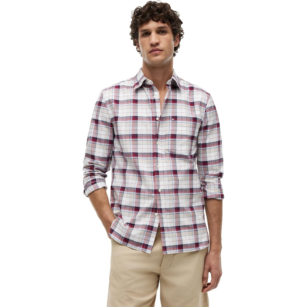image:imageTommy Hilfiger Mens Long Sleeve Oxford Shirts in Regular Fit Mens Button Down Shirts Also Available in Big and TallWhiteRed Multi Check