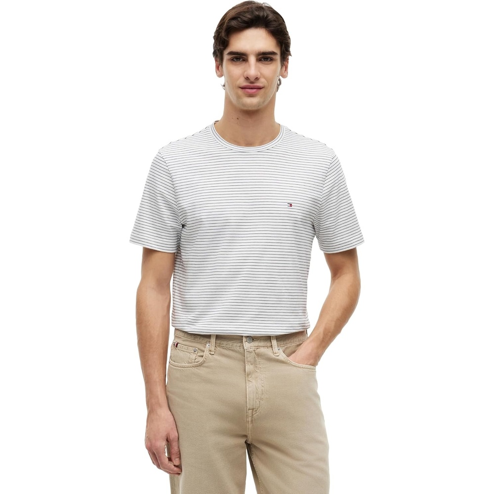 image:imageTommy Hilfiger Mens Short Sleeve Cotton Crewneck TShirts in Regular FitEcruDesert Sky Stripe