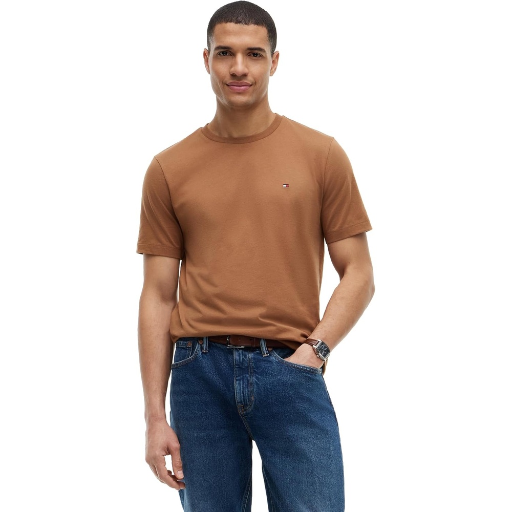 image:imageTommy Hilfiger Mens Short Sleeve Cotton Crewneck TShirts in Regular FitTimeless Tawny