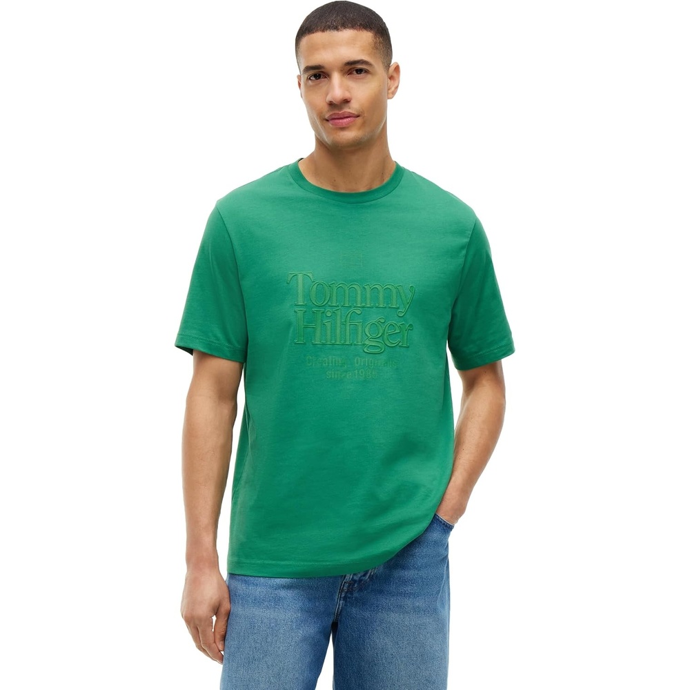 image:imageTommy Hilfiger Mens Short Sleeve Cotton Crewneck Tonal Logo Graphic TShirtsAlaskan Green