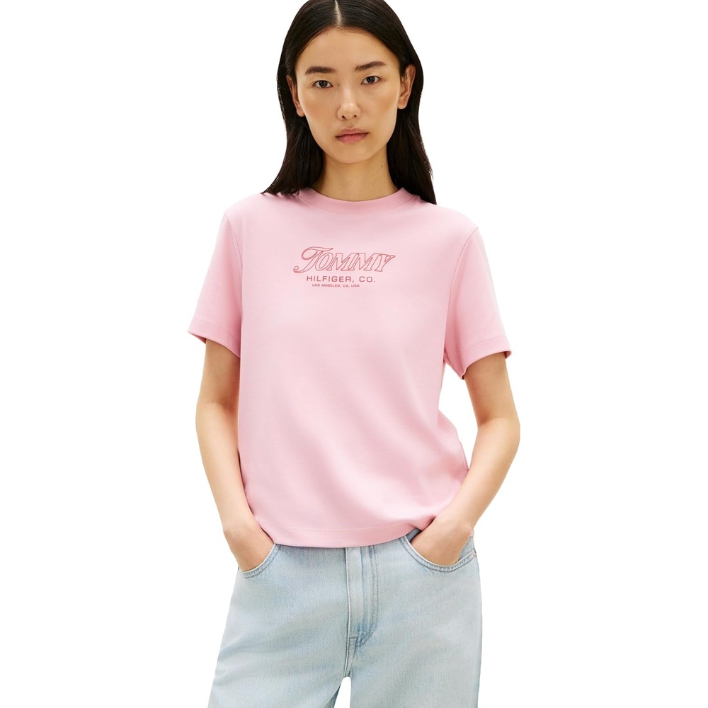 image:imageTommy Hilfiger Womens Short Sleeve Cotton Graphic Logo Crew Neck TShirtsBonita Pink