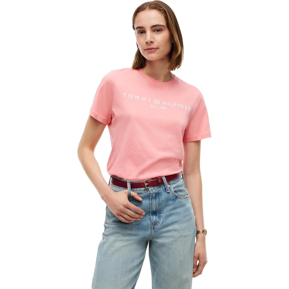 image:imageTommy Hilfiger Womens Short Sleeve Cotton Graphic Logo Crew Neck TShirtsCarnation Pink