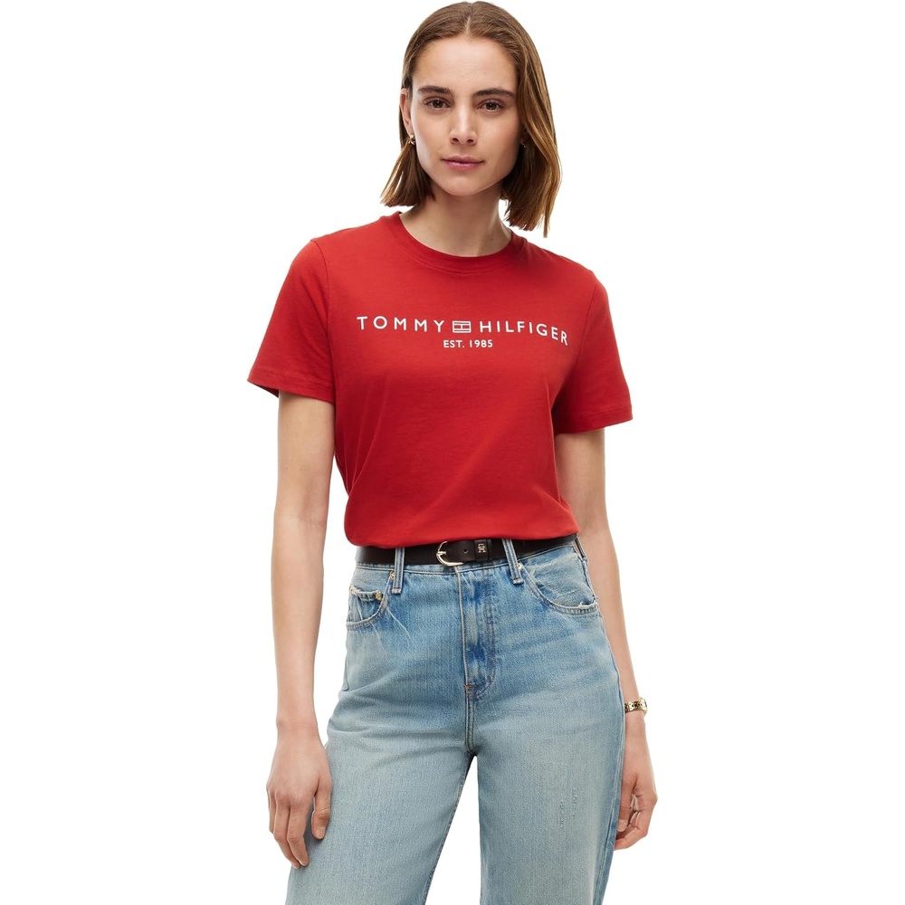 image:imageTommy Hilfiger Womens Short Sleeve Cotton Graphic Logo Crew Neck TShirtsDark Magma