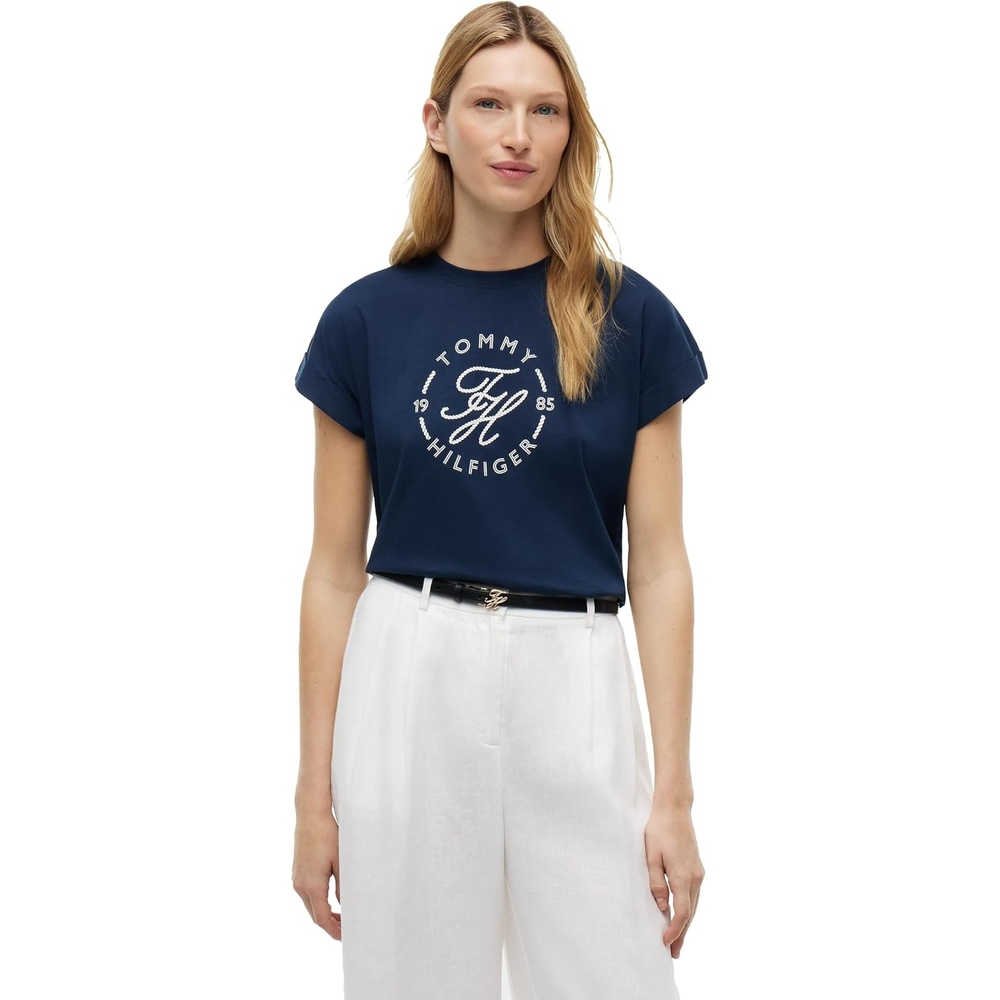 image:imageTommy Hilfiger Womens Short Sleeve Cotton Graphic Logo Crew Neck TShirtsDark Night NavyScript