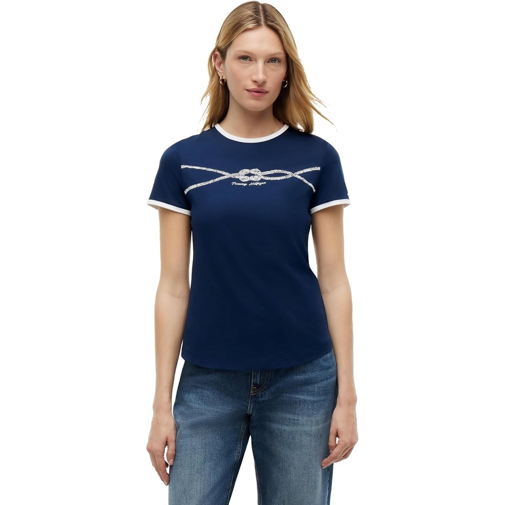 image:imageTommy Hilfiger Womens Short Sleeve Cotton Graphic Logo Crew Neck TShirtsDark Night NavyWhite