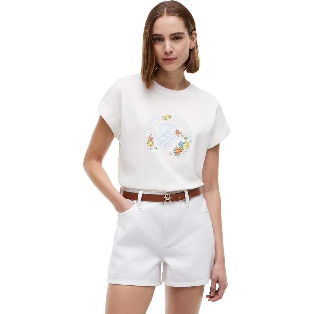 image:imageTommy Hilfiger Womens Short Sleeve Cotton Graphic Logo Crew Neck TShirtsEcruFloral
