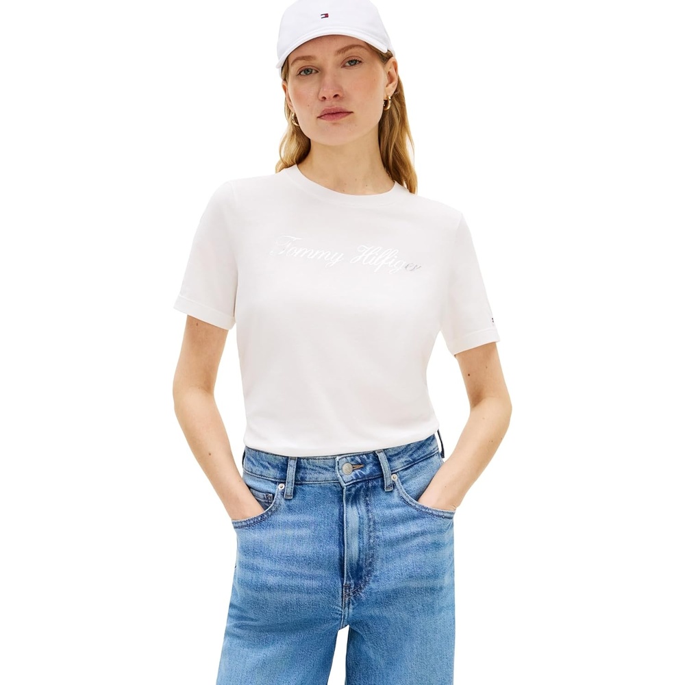 image:imageTommy Hilfiger Womens Short Sleeve Cotton Graphic Logo Crew Neck TShirtsEcruSilver