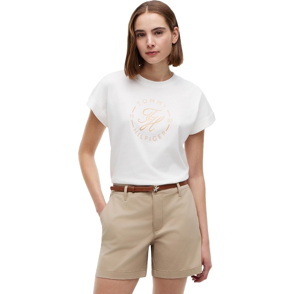 image:imageTommy Hilfiger Womens Short Sleeve Cotton Graphic Logo Crew Neck TShirtsEcruYellow