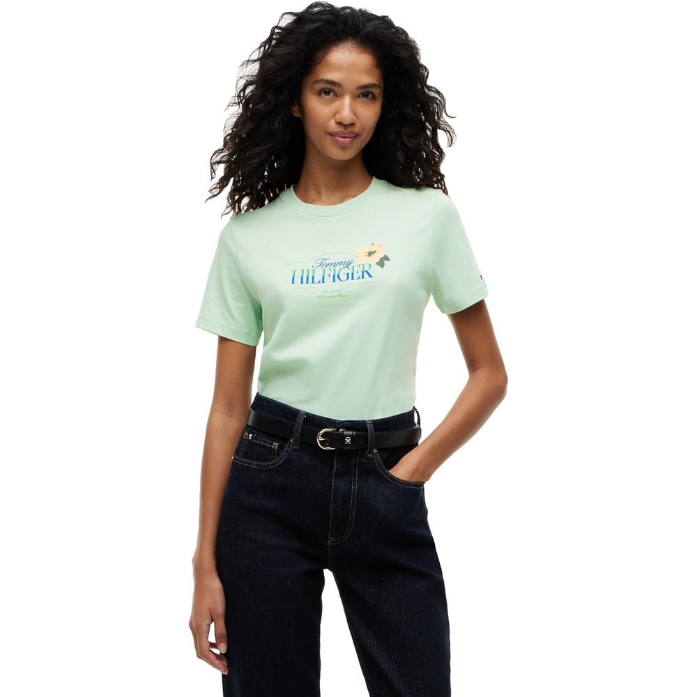 image:imageTommy Hilfiger Womens Short Sleeve Cotton Graphic Logo Crew Neck TShirtsGentle Jade