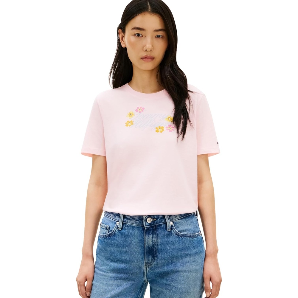 image:imageTommy Hilfiger Womens Short Sleeve Cotton Graphic Logo Crew Neck TShirtsLight PinkFlowers