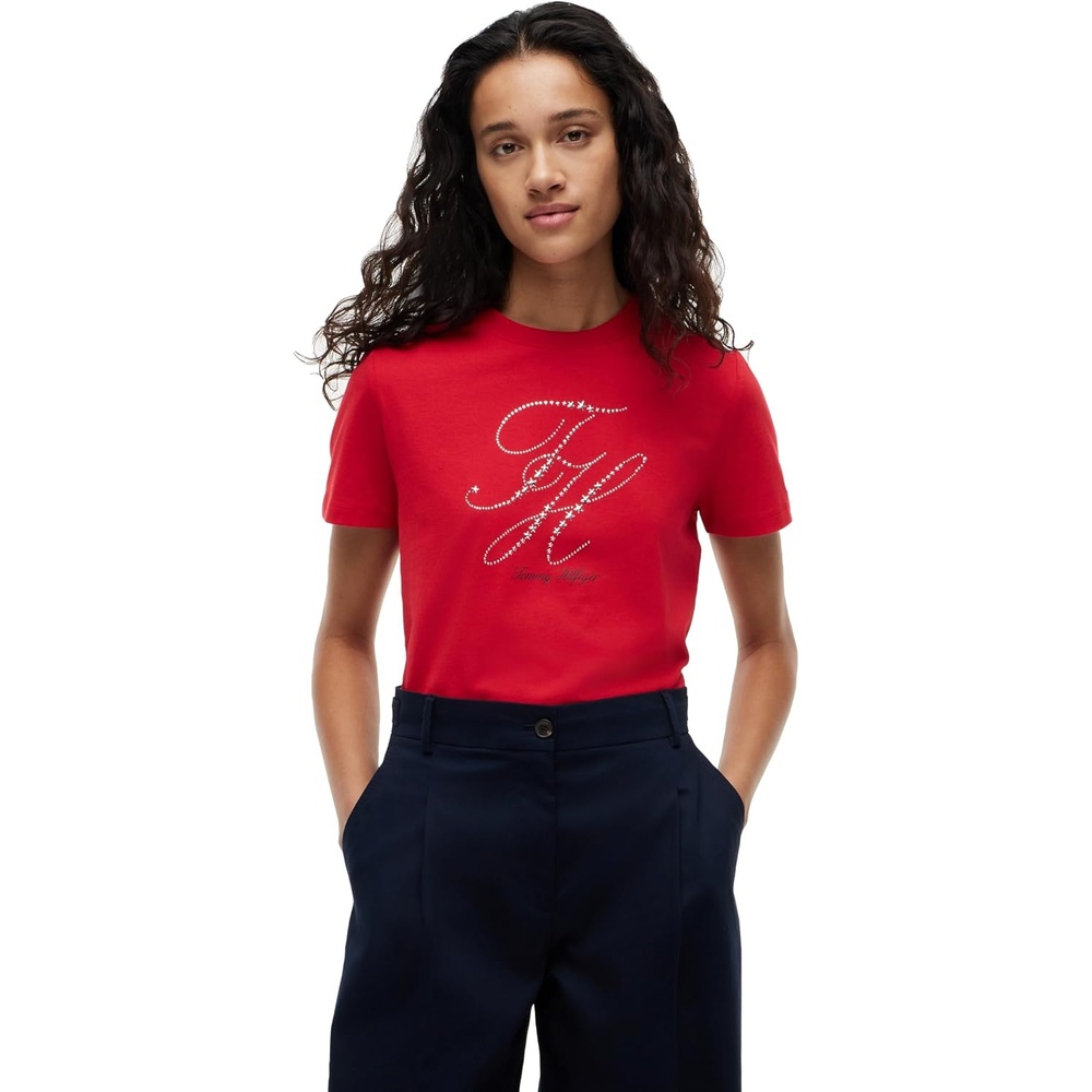 image:imageTommy Hilfiger Womens Short Sleeve Cotton Graphic Logo Crew Neck TShirtsPrimary Red