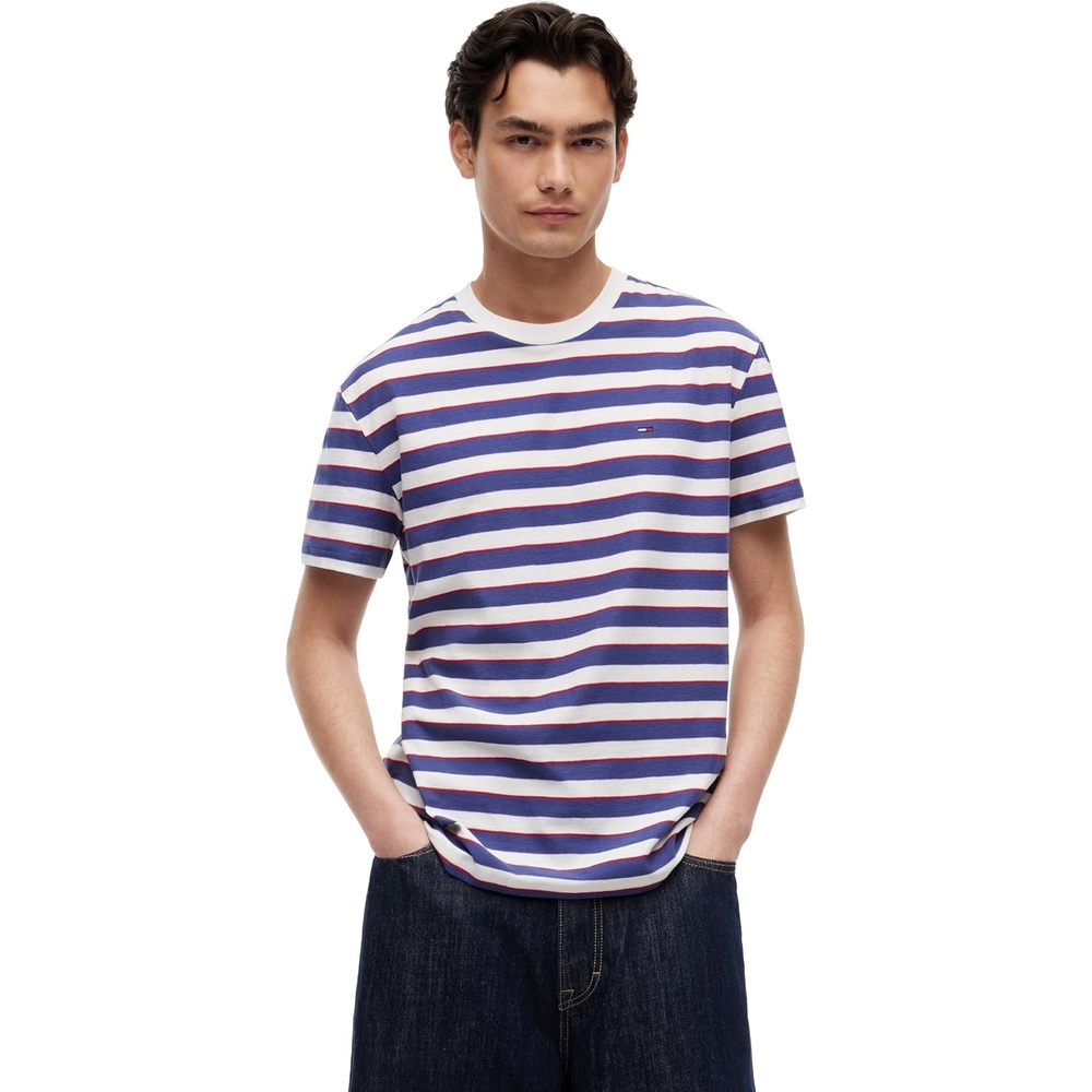 image:imageTommy Jeans Mens Short Sleeve Cotton Graphic TShirtsBlue Storm Stripe