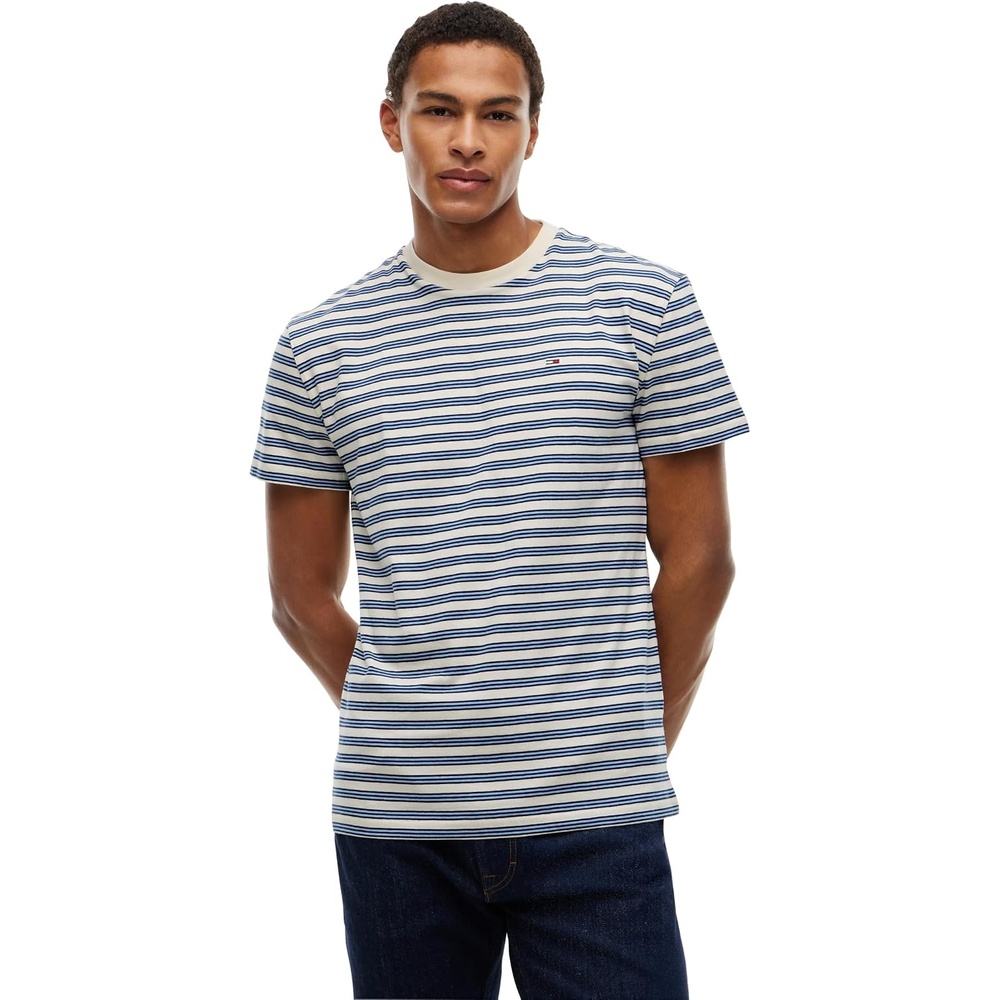 image:imageTommy Jeans Mens Short Sleeve Cotton Graphic TShirtsCream Stripe