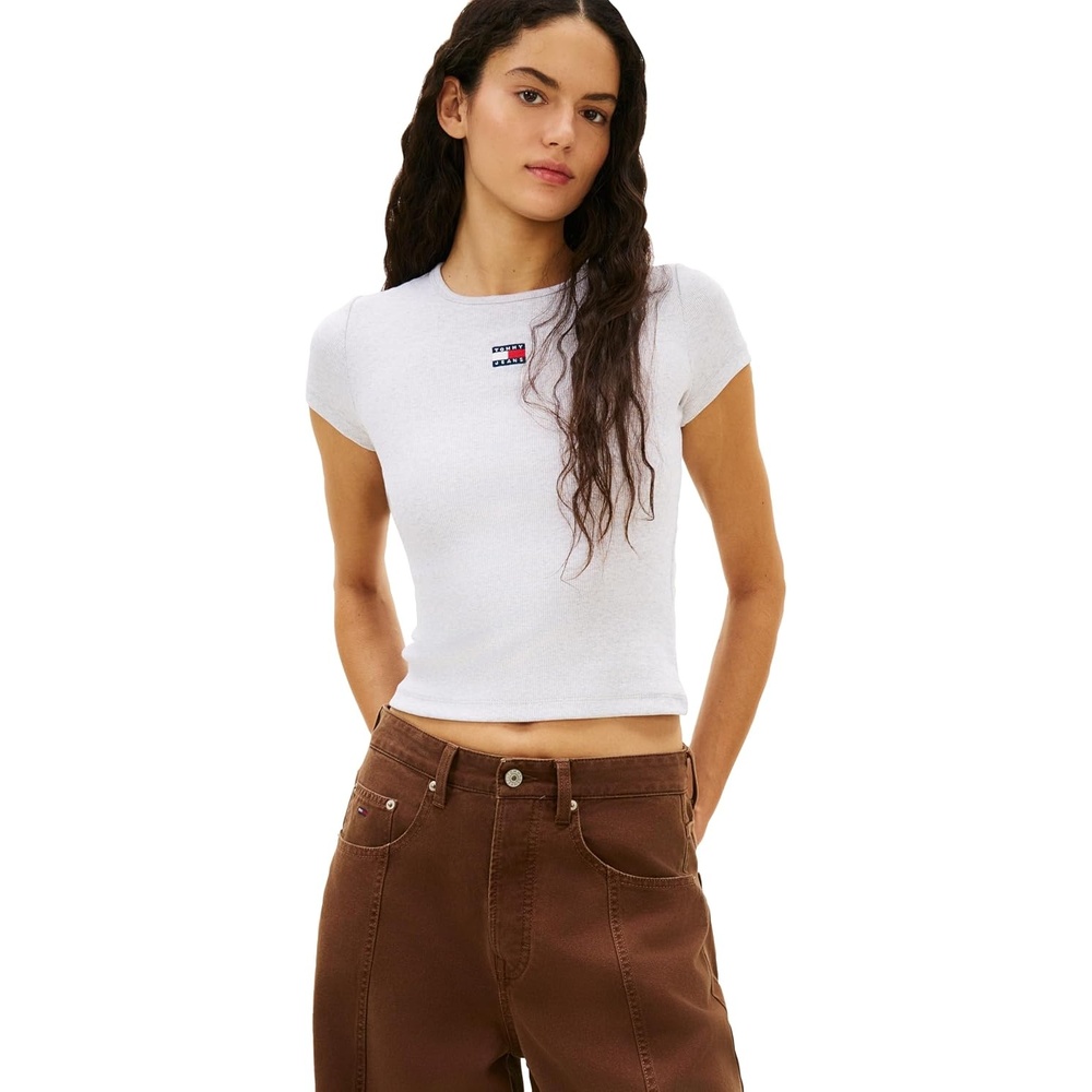 image:imageTommy Jeans Womens Graphic Tee with Embroidered Flag DetailIce Grey Heather