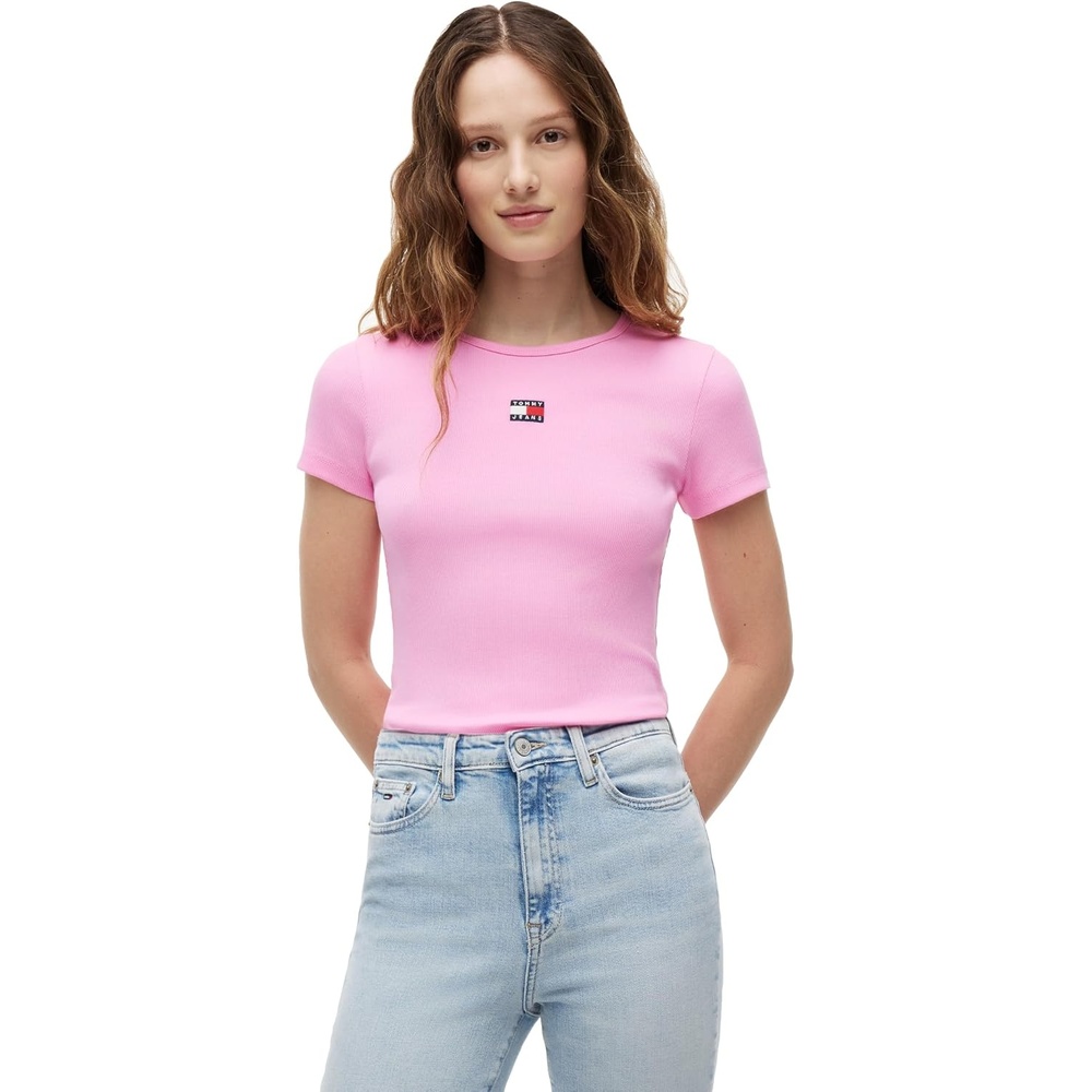 image:imageTommy Jeans Womens Graphic Tee with Embroidered Flag DetailPink Daisy