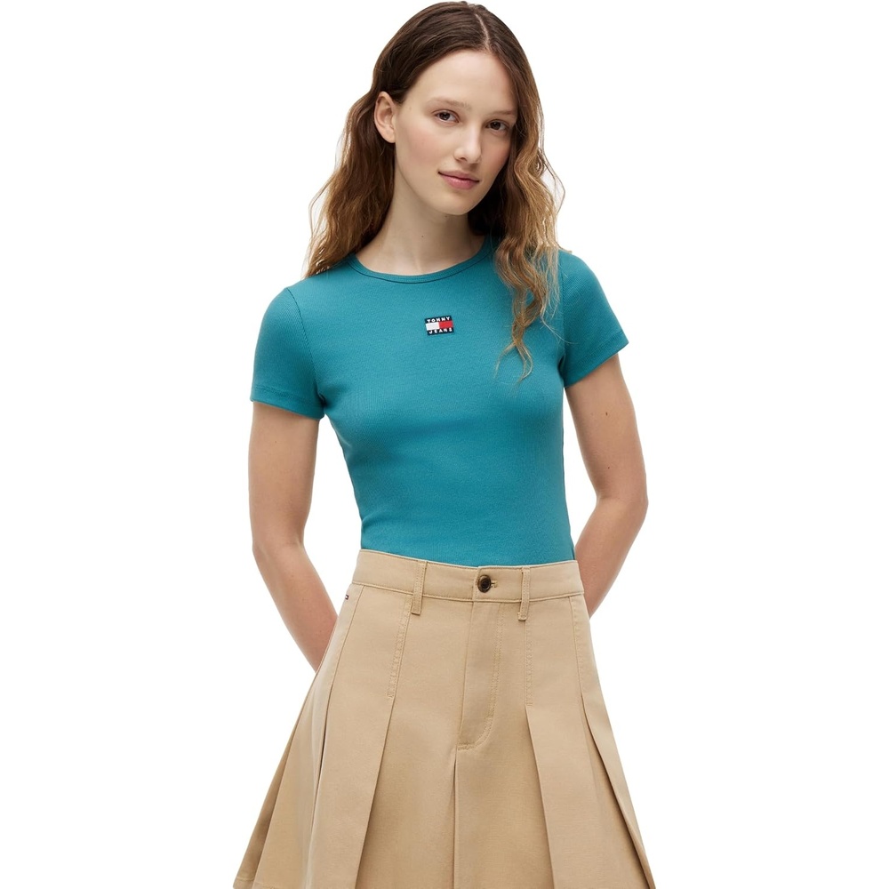 image:imageTommy Jeans Womens Graphic Tee with Embroidered Flag DetailPlatinum Teal
