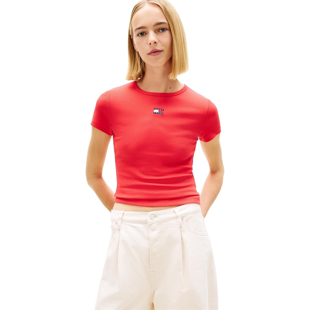 image:imageTommy Jeans Womens Graphic Tee with Embroidered Flag DetailRed Alert