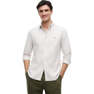Tommy Hilfiger Men’s Long Sleeve Oxford Shirts in Regular Fit, Men’s Button Down Shirts, Also Available in Big and Tall(Coastal Taupe / Stripe)