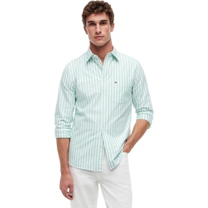 Tommy Hilfiger Men’s Long Sleeve Oxford Shirts in Regular Fit, Men’s Button Down Shirts, Also Available in Big and Tall(Jade Wink / Stripe)