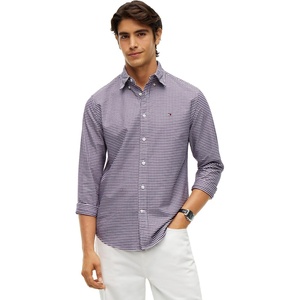 Tommy Hilfiger Men’s Long Sleeve Oxford Shirts in Regular Fit, Men’s Button Down Shirts, Also Available in Big and Tall(Purple Saphire / Check)