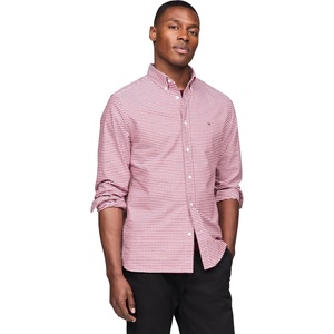 Tommy Hilfiger Men’s Long Sleeve Oxford Shirts in Regular Fit, Men’s Button Down Shirts, Also Available in Big and Tall(Rouge / White)