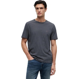 Tommy Hilfiger Men’s Short Sleeve Cotton Crewneck T-Shirts in Regular Fit(Desert Sky/Ecru Stripe)