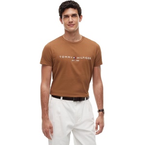 Tommy Hilfiger Men’s Short Sleeve Cotton Graphic T-Shirts with Embroidered Logo(Timeless Tawny)
